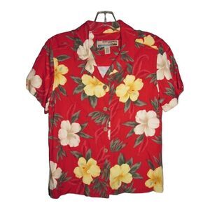 Hawaiian Aloha VTG Sunset Cove Where Dreams Are Made Red Hibiscus Rayon